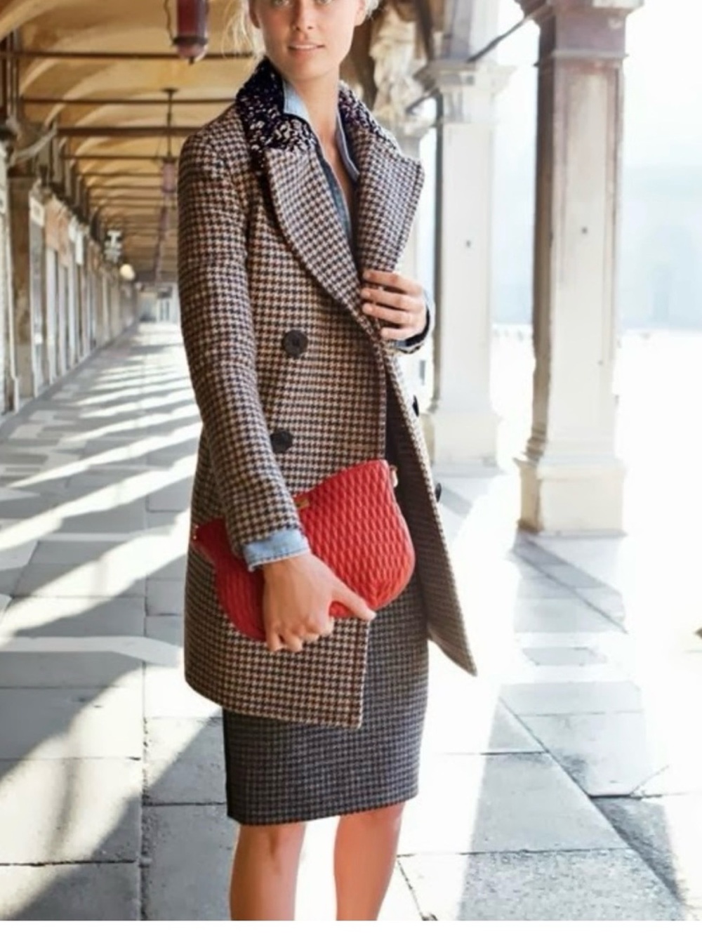 J. Crew Houndstooth Pea Coat with Navy Lining Size 4